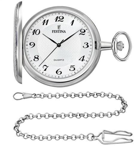 Festina Orologio da Tasca Uomo con Catena - Acciaio Inossidabile 316L - Movimento al Quarzo - Stile Classico, Vintage ed Elegante F2024/1