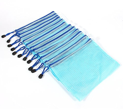 12Pcs A5 Dokument Taschen Plastikdatenspeicher Reißverschluss Beutel Faltblatt Schützende Hülsen Feder Beutel(blau)