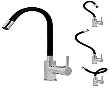 Mitigeur Évier KOBEN Noir/Chromé Edouard Rousseau - Bec Orientable à Mémoire de Forme - Aérateur Économique - Poignée Latérale