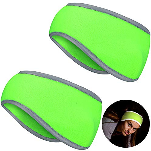 2Pcs Winter Running Ear Warmer Headband for Women Men, Fluorescent Green