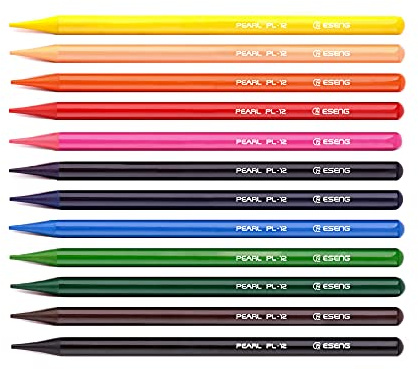 ESENG® Buntstifte Set PEARL PL-12, Vollmine｜Holzfrei ｜Plastikfrei Farben Zeichnen Stifte Set, Farbstifte für Malbuch, Künstler Bundstifte, 12er Metalletui