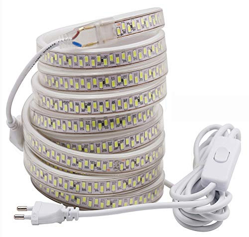 FOLGEMIR 30m LED Band mit Schalter - Warmweiß, 220V 230V LED Strip, 5630 SMD 180 Leds/m Streifen, sehr helle Beleuchtung, IP65 wasserdicht
