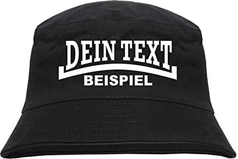 HB_Druck Individueller Fischerhut - Linie - Bucket Hat mit Wunschtext Bedruckt Schwarz S/M