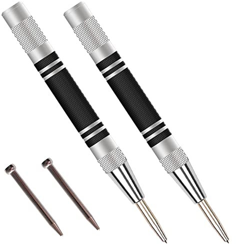 Automatik Körner, 130 mm Federbelasteter Mittellocher, mit Einstellbarer Auswirkung Auto Zentrumsstanze Werkzeug für Metall Oder Holz, mit 2 Ersatzspitzen