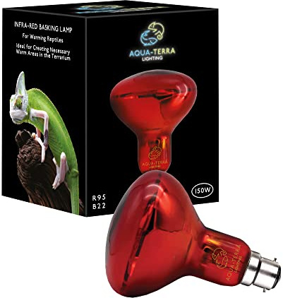 Aqua-Terra Lighting 150w Infrared Basking Heat Lamp for Reptiles, Amphibians and Invertebrates– R95 Spotlight Bulb with a B22 Standard Bayonet Base Suitable for Vivarium Heating