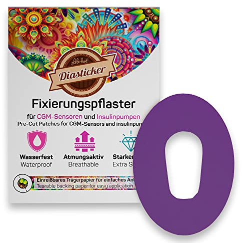 Diasticker - Dexcom G6 Plaster (Pack of 10, Purple) - Waterproof - Skin-friendly - Breathable - Strong Hold - Self-Adhesive Fixation Plasters, Sensor Fixation