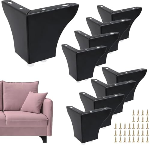 AKOLAFE Set med 8 möbelfötter svarta, 10 cm, möbelfötter i metall, sofffötter, möbelben, sofffötter, metall för skåp, bord, soffor, sängbord med skruvar