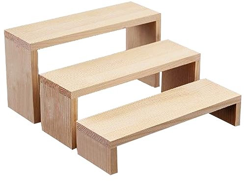 NBEADS Alzate per Espositori per Gioielli in Legno Rettangolari A 3 Livello, 3 Dimensioni Espositore in Legno Non Finito Riser per Scaffali Vetrine per Vetrine Espositore Staccabile per Gioielli