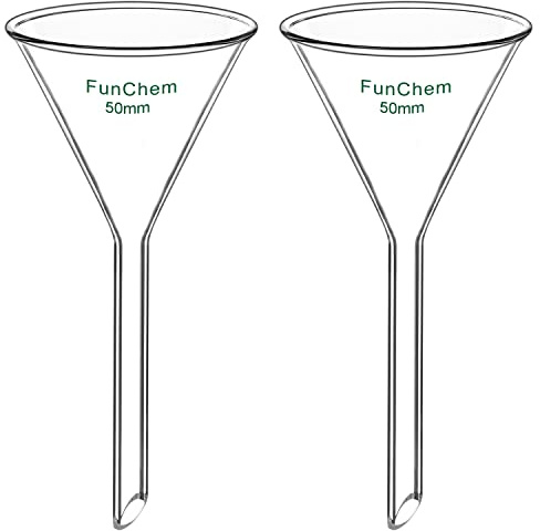FunChem 2er-Pack Glas-Trichter mit kurzem Stiel, Filtertrichter aus Borosilikatglas für das Labor, 50 mm Durchmesser und Stiellänge