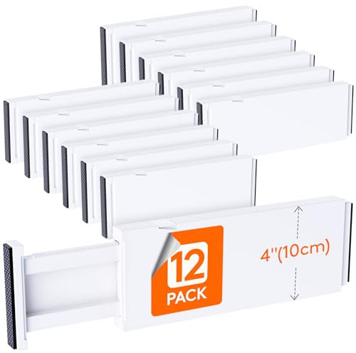 Lifewit Divisori per Cassetti in Plastica Confezione da 12 alti 10 cm, 28-44,5 cm Organizzatori per Cassetti Regolabili, Separatori per Cassetti Espandibili per Camera da Letto/Bagno/Cucina/Ufficio