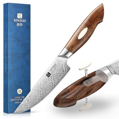 XINZUO 110 Schichten Damaststahl 13cm Steakmesser, Hochwertige Tafelmesser Steakbesteck, Küchenmesser Besteckmesser Handgeschmiedet Kochmesser -Nordamerika Desert Ironwood Griff und Geschenkbox