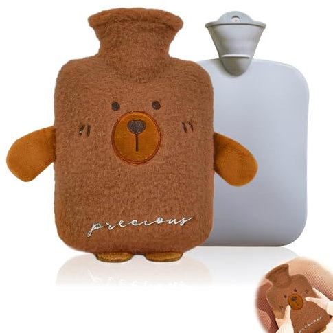 yotutun Wärmflasche mit Bezug, 1L Wärmflasche kinder weichem kleine wärmflasche tier Bär wärmflasche Sichere und Haltbare Auslaufsichere hot water bottlePlüsch für Familie und Freunde Geschenke