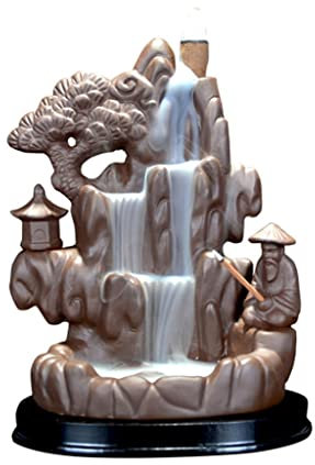 MOOWI Weihrauchbrenner Mountain Stream Waterfall Incense Burner, Backflow Incense Cone or Incense Stick Burner Smoke Ceramic Censer Home Office Yoga Tea House Decor Räucherstäbchenhalter Zen Dekor