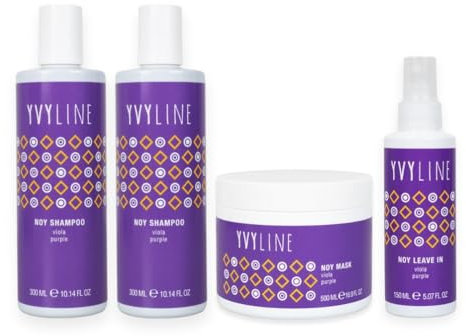 KIT No Yellow YVYLINE, 2 x Shampoo Antigiallo Tonalizzante Capelli Biondi Bianchi Decolorati o Trattati da 300 ml e 1 Maschera Tonalizzante Capelli Biondi da 500 ml, Leave In Antigiallo in omaggio