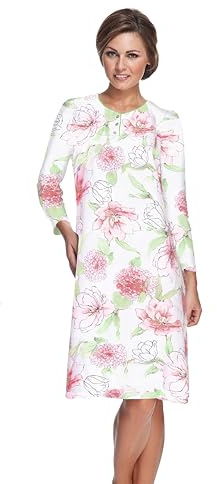 e.Femme® Kate 1029 Chemise de nuit à manches longues pour femme 100 % coton, Hortensias verts, 50