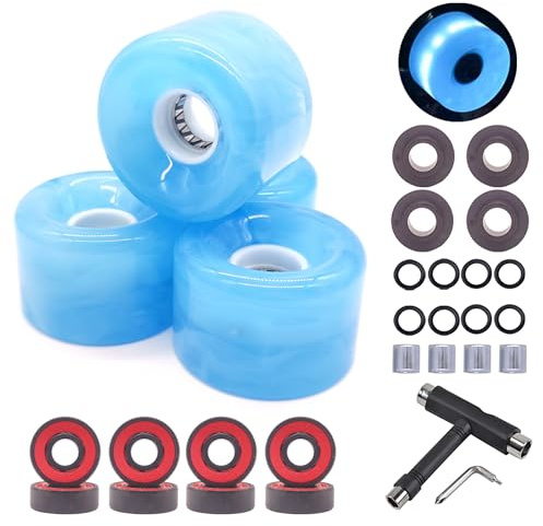 LONTOHCE Skateboard Wheels Cruiser Skateboard Wheels 65mm 78A with Skateboard Kit, Bearings and Spacers (Blue)