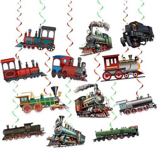 POMNUG 24 unids Tren Colgante Swirls Tren Espirales Techo Swirls Decoración Retro Tren Colgante Decoraciones Tren Cumpleaños Decoración Tren Transporte Piezas Suministros
