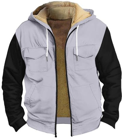 DHYUEN Herren-Jacken Kuschelig Arbeitsjacke Herren Winter Teddy Winter Jacket Men Herren Fleecejacke Ohne Kapuze Atmungsaktive Fleecejacke Herren Schwarz Vintage Warme Winterjacken(1-Light Gray,S)