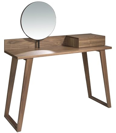 Ángel Cerdá - Escritorio Tocador de Madera Nogal con Espejo - Tocador Mesa Moderno con Cajón Lateral - Tocador Mueble con Espejo Giratorio - 120 x 45 x 126 cm