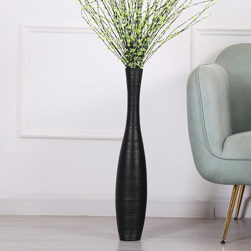 Leewadee Große Bodenvase Für Pampasgras Und Blumen, 65 cm hoch, Schwarz, Resin