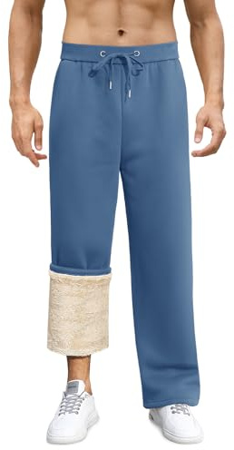 PASUDA Fleece-joggingbyxor för män, varma joggingbyxor, sherpa-fodrade träningsbyxor, dragsko, elastisk midja, träningsoverall, byxor med ficka, mjuka vinterplyschbyxor, vardagsbyxor, BLÅ, M