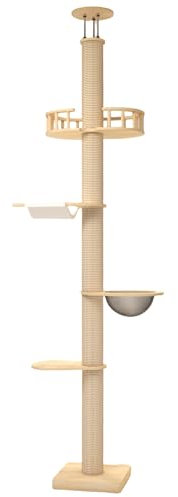 Kratzbaum für Kätzchen und große Katzen, vom Boden bis zur Decke, höhenverstellbar 203 - 280 cm, Holzturm, hoher Aktivitätsbaum für Katzen (Deluxe-Stil 2)
