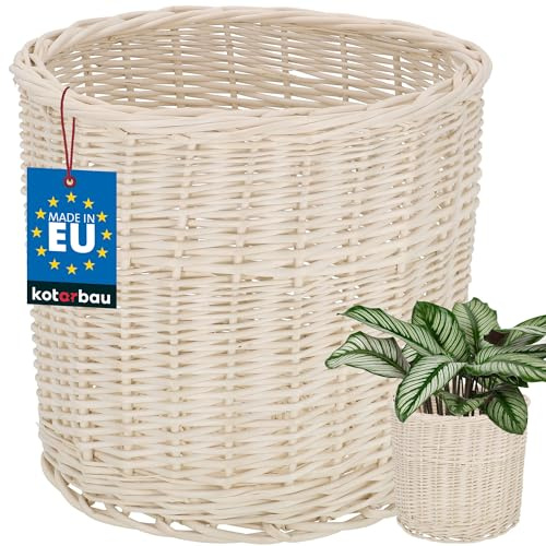 KOTARBAU® Weidenkorb zum Bepflanzen Weiß Höhe 23 cm ⌀ 25 cm Übertopf Korb aus Weide Pflanzkorb geflochten Pflanzkörbe Outdoor Korbübertöpfe für Balkon Blumentopf geflochten