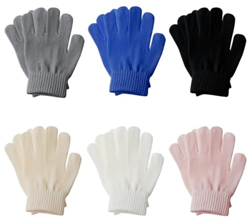 ZOCONE 6 Pairs Kids Winter Gloves, Pure Colour Kid's Magic Winter Gloves for Boys Girls, Knitted Children Winter Gloves for Age 6 to 10, Magic Kids Gloves for Riding Cycling Bike Outdoors Sports(A)