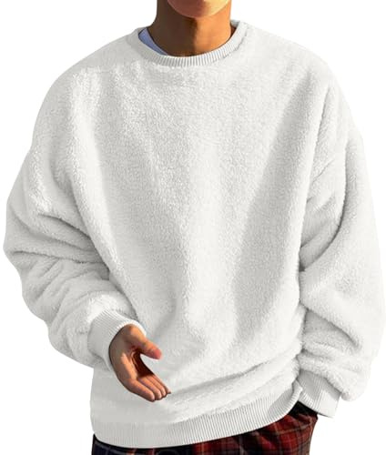 Sudadera para hombre, forro polar, manga larga, cuello redondo, jersey de forro polar, monocolor, felpa mullida, suéter de otoño e invierno, camiseta de manga larga, corte holgado, otoño e invierno,