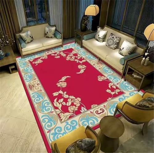 RUGMRZ Weicher Teppich 120x200CM büro Für Küche rot Blaues Vintage-Blumenmuster leicht zu reinigende Schlafzimmerteppiche