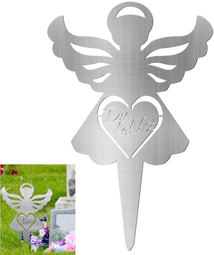 T TAKONE Grabstecker Edelstahl - Wetterfester Grabschmuck mit Spruch Du fehlst - Engel Grabdekoration für Friedhof und Gedenkstätte, ideal für Weihnachten, Winter und Totensonntag