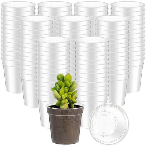 Yaomiao 200 Pcs Red Mini Plastic Plant Pot Nursery Seedling Pots Seed Starter with Drainage Holes for Indoor Outdoor Garden Succulent Plants Cuttings Transplanting (2 Inch,Clear)