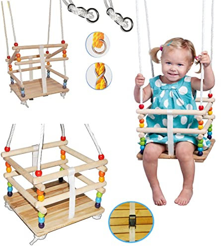 alles-meine.de GmbH Schaukel aus Holz - Gitterschaukel mit Gurt - Babyschaukel/Kinderschaukel - Leichter Einstieg ! - mitwachsend & verstellbar - verstellbare Kleinkindscha..
