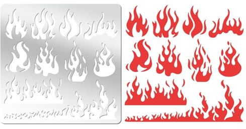 INFUNLY Flame Metal Stencil for Painting 6.14 Airbrush Fire Stencils Fire Theme Stainless Steel Stencils Airbrush Flame Metal Stencil Fire Burning Metal Stencil for Drawing DIY Greeting Card