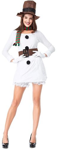 LYSINK Weihnachts-Schneemann-Kostüm für Damen und Herren, langärmelig, Outfits mit Mütze, Schal, Handschuhen, Set, Fasching, Cosplay-Kleidung (A-a-Weiß, Einheitsgröße)