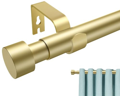 Jialexin Extra Long Curtain Pole 40-304cm, Antique Gold Finish Rail with Modern Cylinder Finials, 25mm Heavy Duty Rod for Large Windows (16-120 Inch)