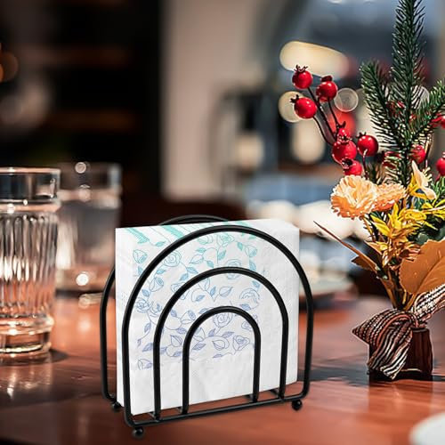 EUIEUT Serviettenhalter 14*13*6cm Serviettenspender Schwarz Serviettenständer Metall Servietten Halterung Vertikaler Taschentuchspender Tisch Küchenzubehör napkin holder für Küche Restaurant Hotel