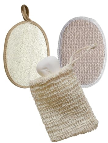 Ipetboom 3piezas Almohadillas Exfoliantes Lufa Cepillos Lufa Jabón Algodón Estropajo Baño Toalla