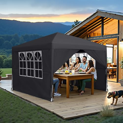 UISEBRT Partyzelt Pavillon 2.5 x 2.5m Faltpavillon mit 4 Seitenwänden Klappbar Festzelt Wasserdicht Winterfest Gartenpavillon für Festival Party Camping - Anthrazit