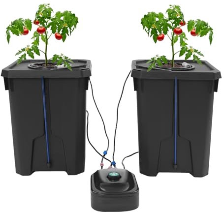 2-teiliges Tiefwasser-Kultureimersystem, 7-Gallonen-Hydroponik-Anbausystem-Set mit umklappbarer Inspektionsabdeckung, Umwälz-Tropfgartensystem mit Luftpumpe und Tonkieseln für Pflanzen im Innen- und A
