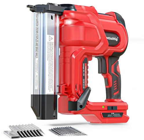MtiolHig Cordless 2 Brad Nailer Compatible with Milwaukee 18V (Tool Only), 2-in-1 Electric Nail Gun/Staple Gun, 18 Gauge Nail Gun Battery Powered with 1000 Nails, Adjustable Depth, 2 Modes