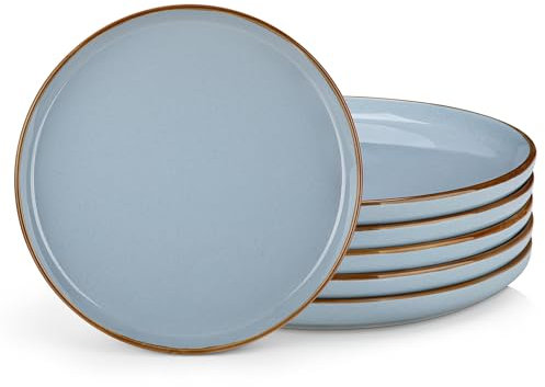 vancasso Serie LOIRE Set di 6 Piatti, 26cm Piatti Piani in Gres, Piatti da Tavola, Piatti da Pasta Spaghetti, Forno a Microonde e Lavabile in Lavastoviglie, Smalto Reattivo Blu