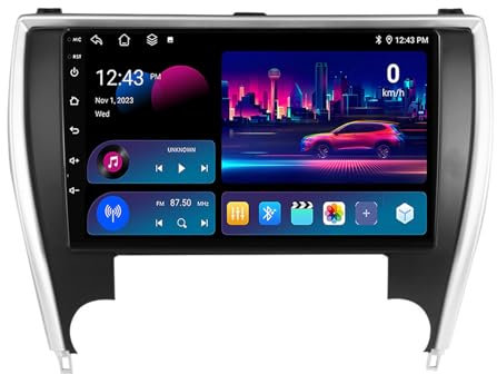 ZCBZBy Android 14 Navigazione per auto Ricevitore audio da cruscotto per Toyota Camry 7 2014-2017 Doppio DIN 9 pollici Touch Screen Autoradio Navigatore satellitare Bluetooth + Telecamera (P18 8Core 6