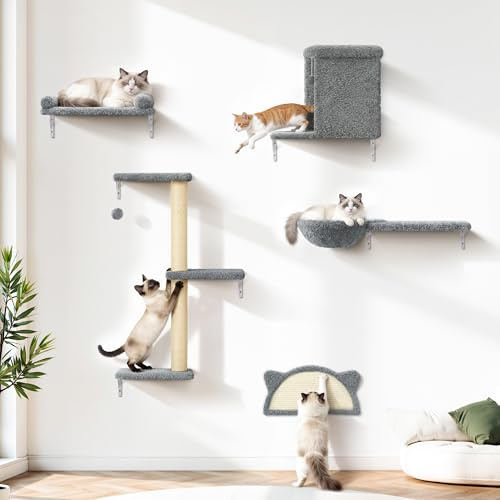 5-in-1 Katzen Kletterwand Katzenkletterwand mit Hängematte | 10-Teiliges Set mit Hängebett für Katzen bis 20 kg