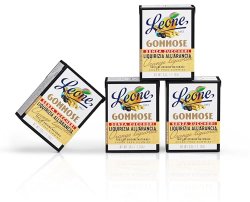 Leone dal 1857 - Caramelle Leone Gommose Senza Zucchero Liquirizia e Arancia Senza Glutine - 4 Scatolette da 33g (4 x 33g)