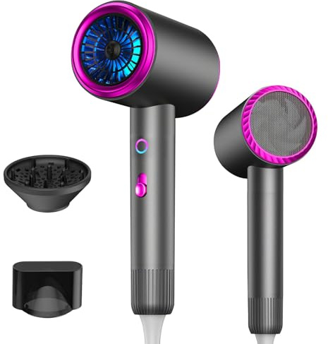 Asciugacapelli ionico professionale, asciugacapelli da 2400 W con pulsante caldo/freddo, 3 impostazioni di temperatura, diffusore incluso, adatto per parrucchieri professionali/domestici