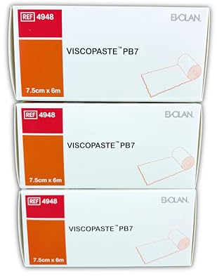 Viscopaste PB7, 7,5cm x 6m, Zinc Paste Bandage Zinc oxide 10% w/w, 3-pack.