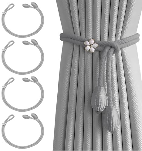 JOOTUEPO Curtain Tiebacks Grey, 4 Pack Modern Simple Style Drape Tie Backs Convenient Decorative Weave Rope Curtain Holdback for Thin or Thick Home, Office, Living Room, Bedroom Window Drapery