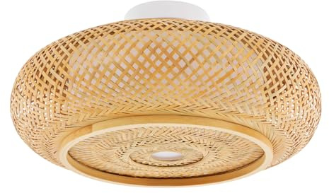 Deckenleuchte Vintage Deckenleuchte Bambus Gewebte Deckenlamp Natürlichen Bambus Pendelleuchte Runden Kronleuchter Retro Hängelampe E27 Handgeflochten Deckenlich für Bauernhäuser, Küchen, Wohnzimmer