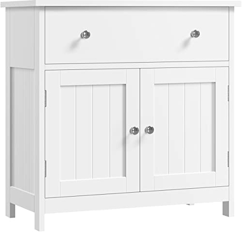 Yaheetech Under Sink Bathroom Cabinet, Freestanding Storage Cupboard with 2 Doors & Divided Drawers, Modern Pedestal Under Sink Bathroom Vanity for Homeowners, 60cm x 30cm x 60cm,White